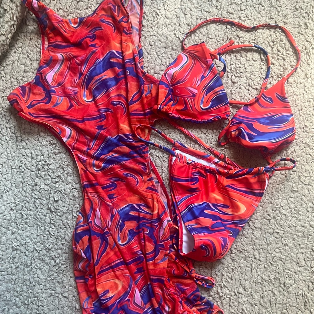String bikini  and cut out dress! 3 piece set!